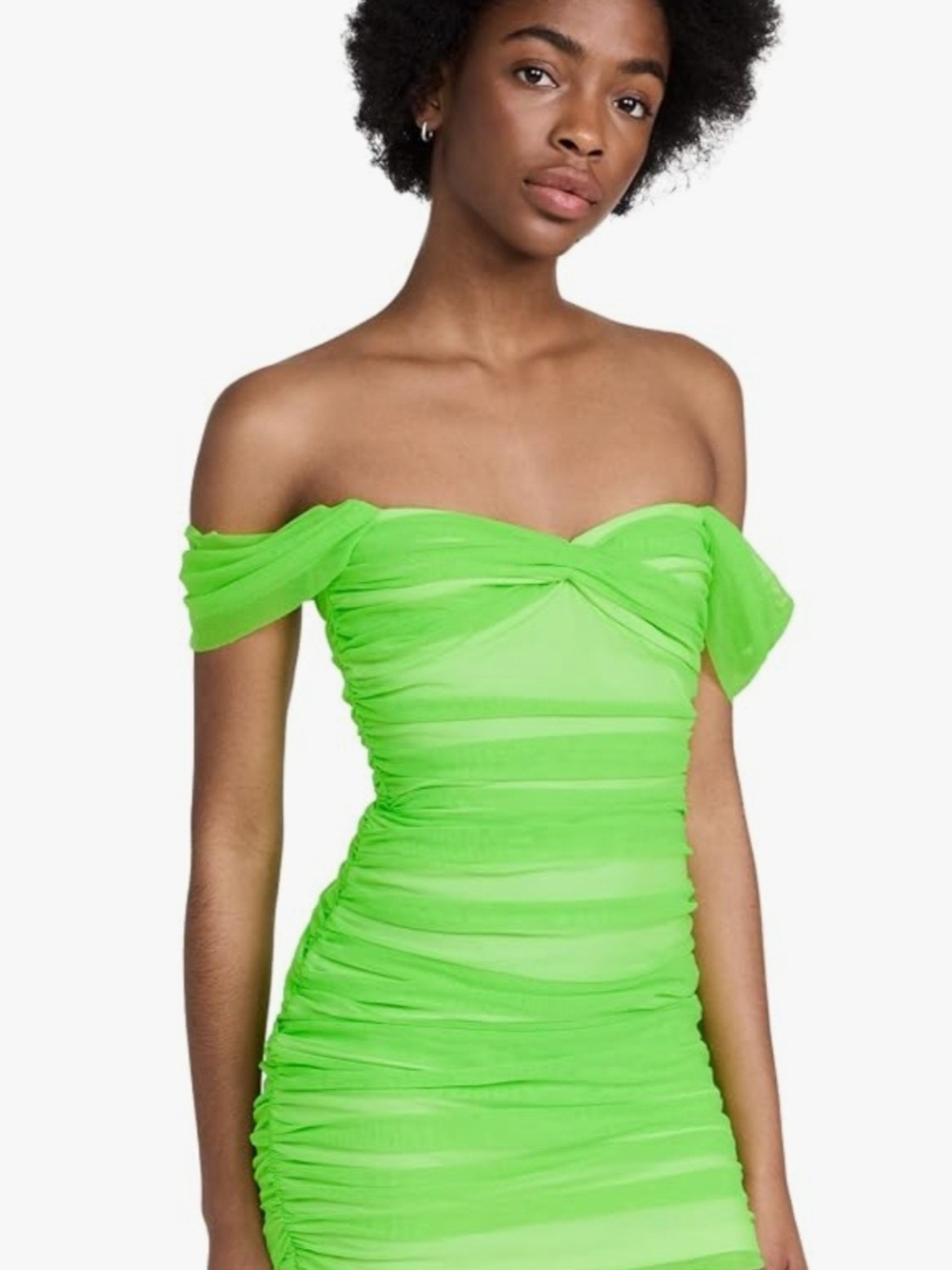 NWT Norma Kamali Walter Mini Dress with Winglet Sleeves Neon Green L